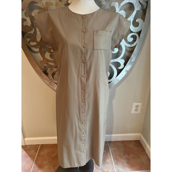 Charles Alan Dress Size 10 Womens Midi Khaki Buttons Vintage Short Sleeve - Picture 1 of 12